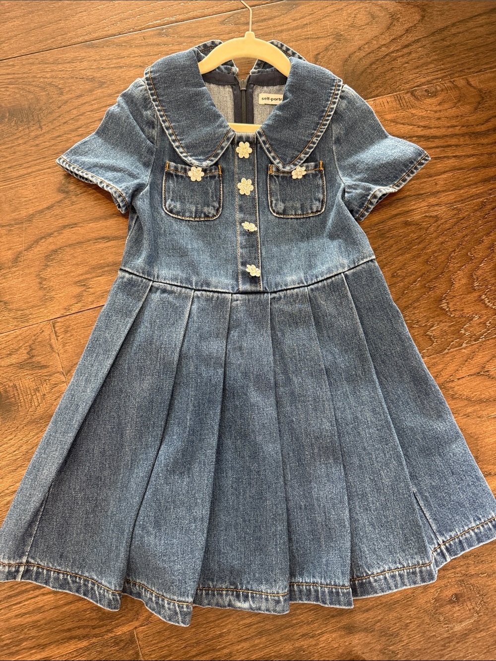 Self-Portrait Girls' Blue Denim Daisy-Button Dress